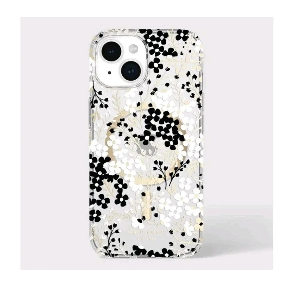 kate spade New York Case for iPhone 15/14 Plus w MagSafe Clear Floral Gold Black